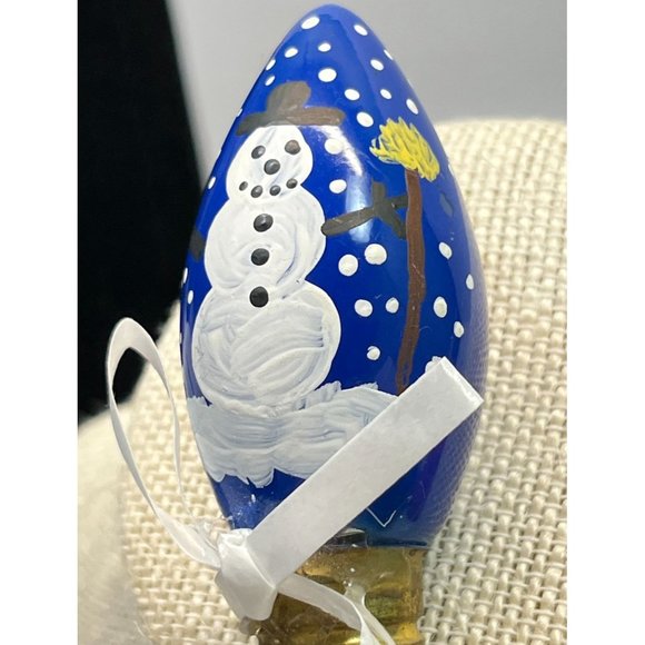 Handmade Christmas Light Bulb Snowman Brooch Pin Blue Vintage Handpainted - Picture 5 of 7